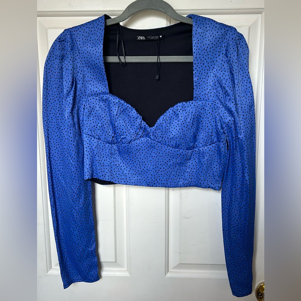 Zara cropped blue long sleeve top